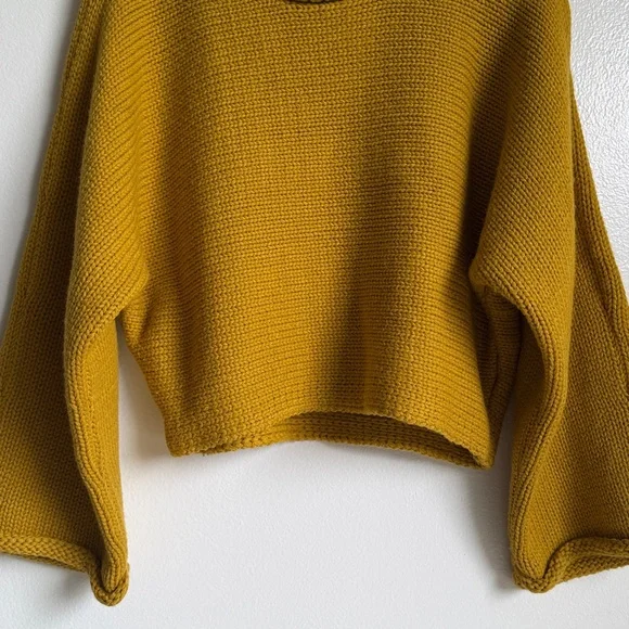 Jack by BB Dakota Talk Mustard Yellow Cropped Knit Sweater, Small - Picture 7 of 10